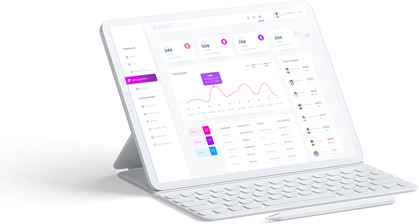 Tablet displaying a business analytics dashboard, representing the custom software AZZIN builds